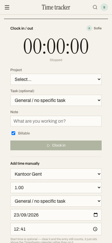 The Swayro time tracker on a phone